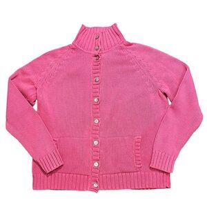 🩷 Lands’ End Mock Neck Knit Cardigan | Pink | Women’s Size XL (18-20)
